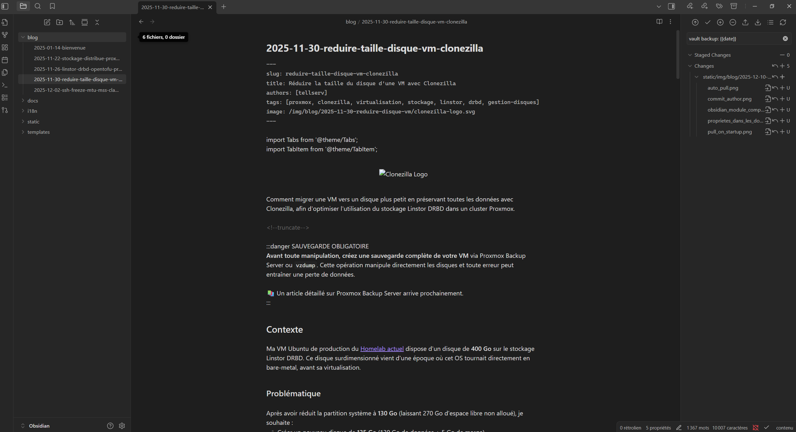 Panel Git dans Obsidian