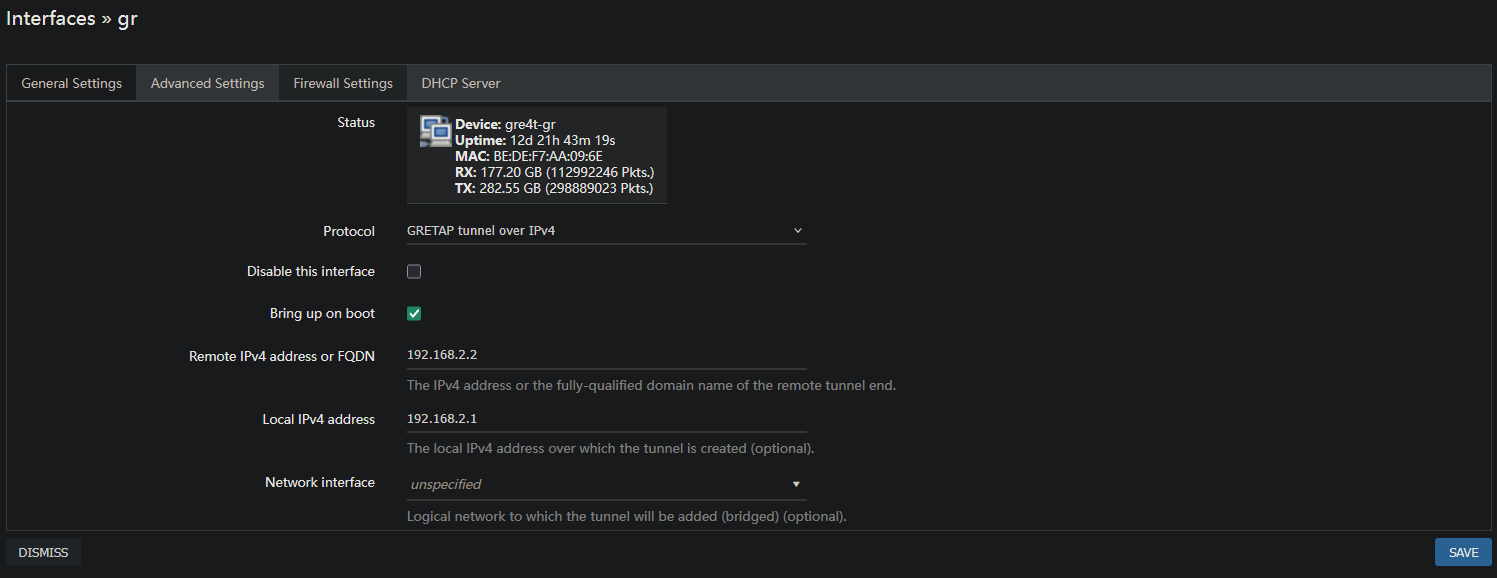 Configuration interface GREtap
