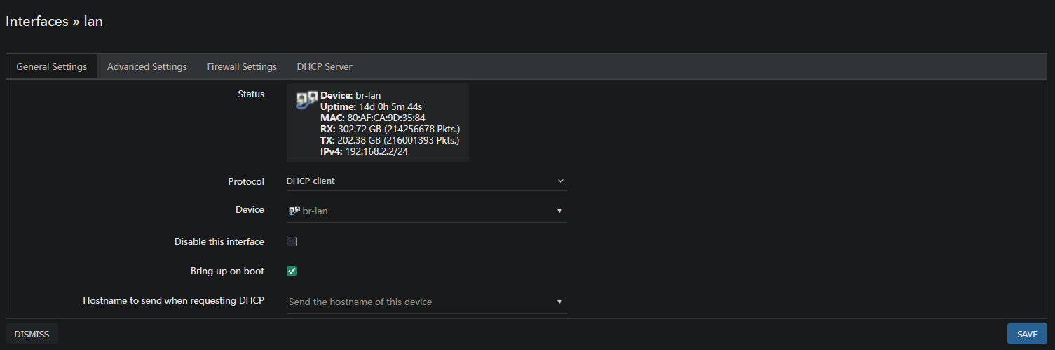 Configuration DHCP de l'interface br-lan