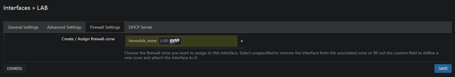 Configuration firewall zone