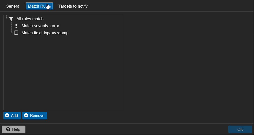 Règle notification échec backup