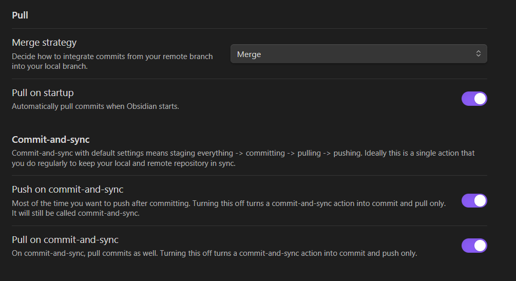 Pull on startup et autres paramètres