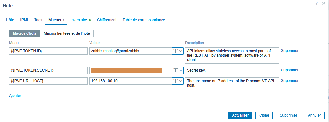 Configuration des macros pour l'authentification Proxmox