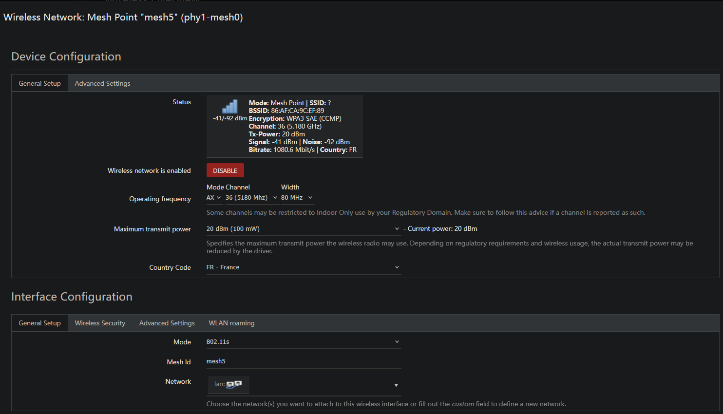 WiFi mesh backhaul configuration